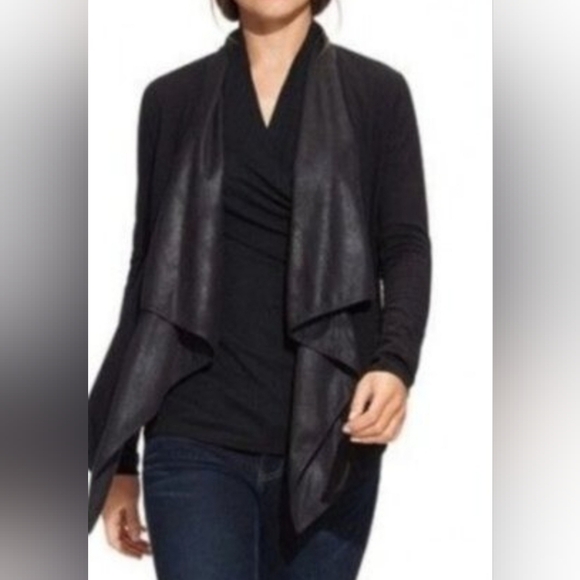 CAbi Black Drape Moto Cardigan Jacket  Faux Leather Detailing Womens XS - Picture 9 of 9